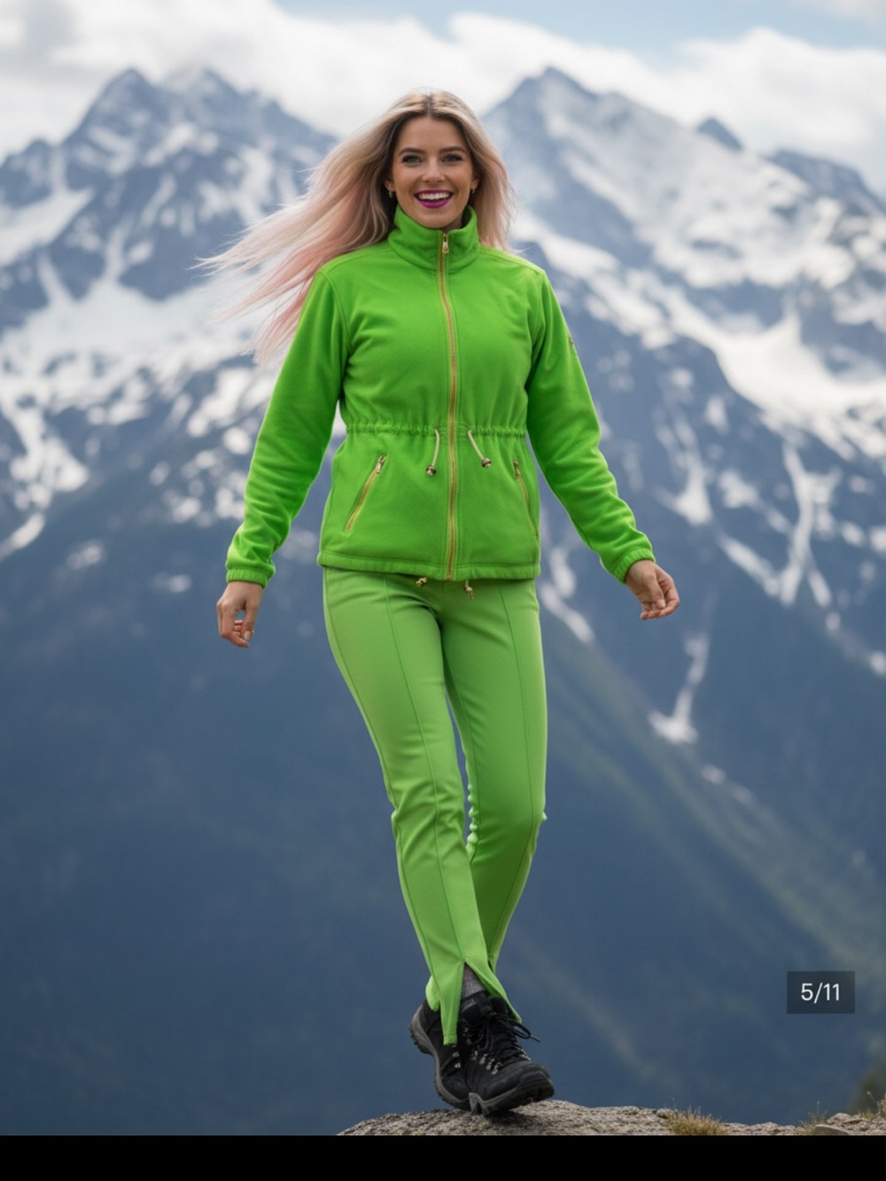 Bogner Lime Green Ski Jacket -M -High Collar Zip Front & Pants S Set of 2